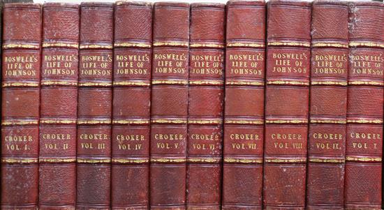 Boswell, James - The Life of Samuel Johnson, 10 vols, 8vo, half morocco, marbled boards, John Murray,